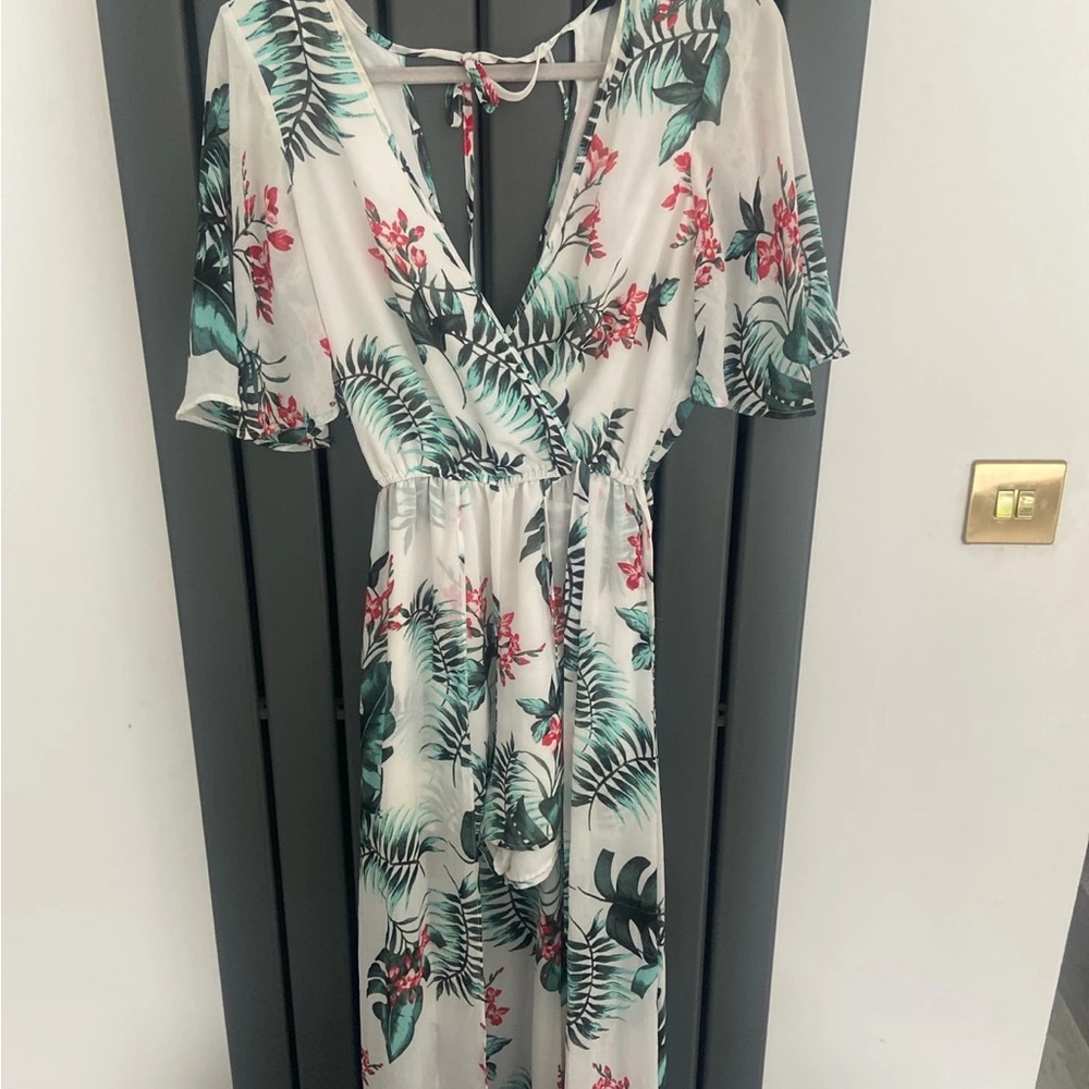 Floral Wrap Dress with Tropical Print